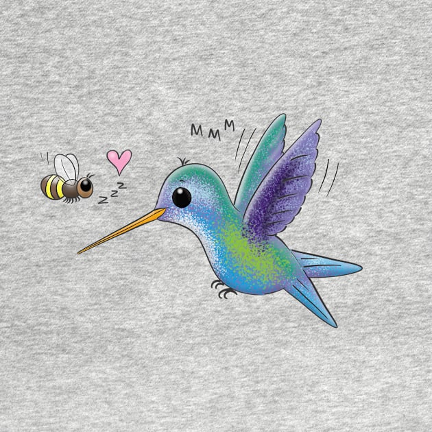 Cute bee and hummingbird cartoon illustration by FrogFactory